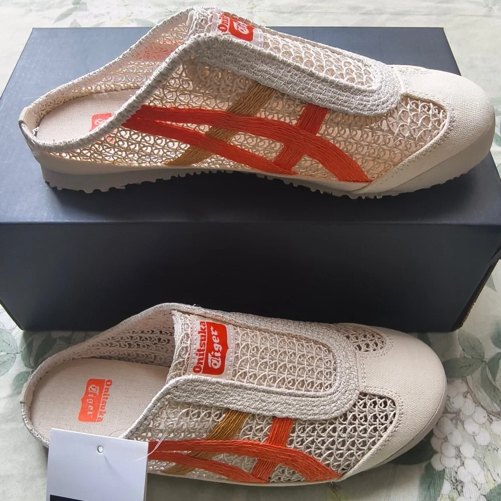Onitsuka Tiger Cream Sneakers with Orange Accents